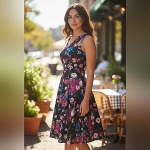 Floral Sleeveless Dress - Black, Pink, Blue